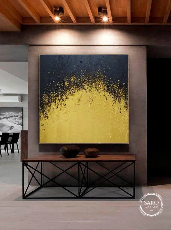 Office Hand-painted Painting Black Leaf Abstract Canvas Artwork SC2AE